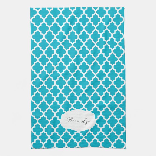 Quatrefoil Blue & White | DIY Colour Tea Towel (Vertical)