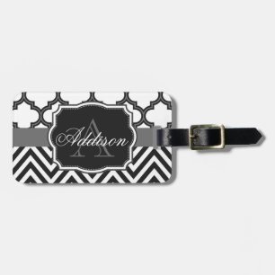 Quatrefoil Chevron Monogram Luggage Tag