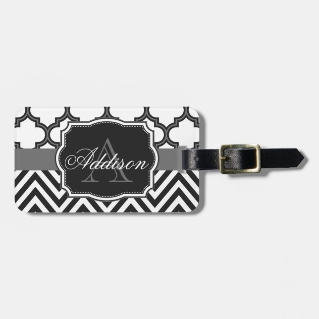 Quatrefoil Chevron Monogram Luggage Tag (Front Horizontal)