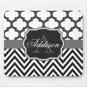 Quatrefoil Chevron Monogram Mouse Pad