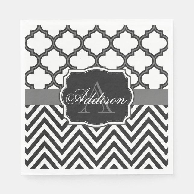 Quatrefoil Chevron Monogram Napkin (Front)