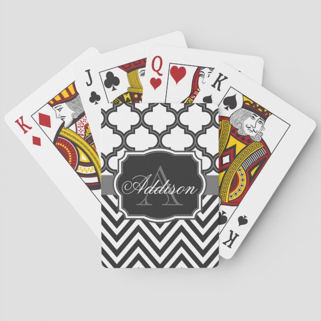 Quatrefoil Chevron Monogram Playing Cards (Back)