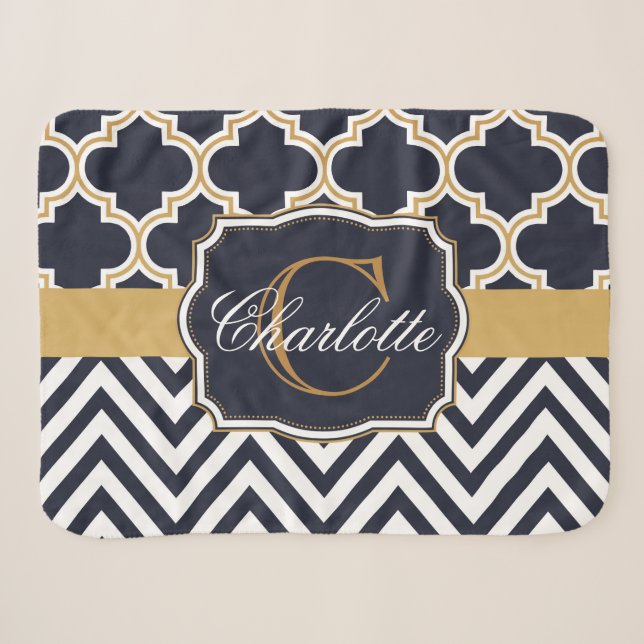 Quatrefoil Chevron Monogram Sherpa Blanket (Front (Horizontal))