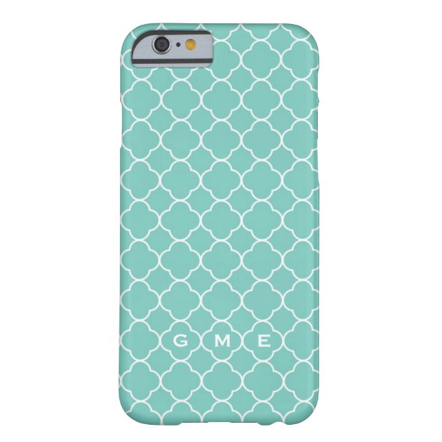Quatrefoil clover pattern blue teal 3 monogram Case-Mate iPhone case (Back)