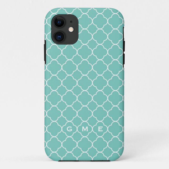 Quatrefoil clover pattern blue teal 3 monogram Case-Mate iPhone case (Back)