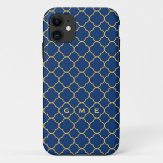 Quatrefoil clover pattern navy yellow 3 monogram Case-Mate iPhone case