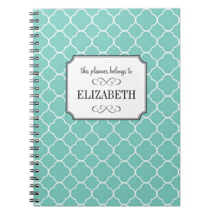 Quatrefoil clover pattern teal wedding planner spiral notebook