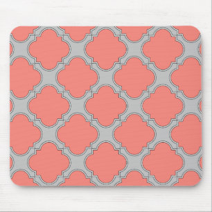 Quatrefoil coral and grey mouse pad