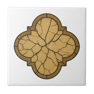 Quatrefoil Crack Art in Gold Tones Ceramic Tile