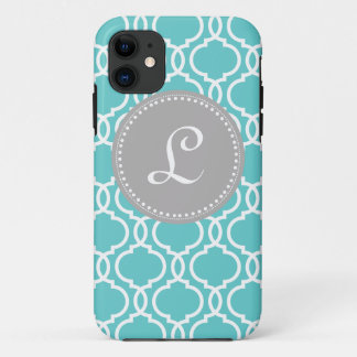 Quatrefoil Custom Monogram in Blue and Grey Case-Mate iPhone Case