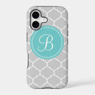 Quatrefoil Custom Monogram in Grey and Turquoise