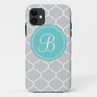 Quatrefoil Custom Monogram in Grey and Turquoise Case-Mate iPhone Case
