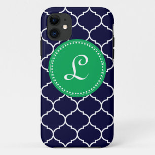 Quatrefoil Custom Monogram in Navy and Kelly Green Case-Mate iPhone Case
