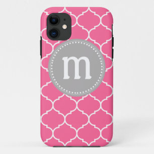 Quatrefoil Custom Monogram in Pink and Grey Case-Mate iPhone Case