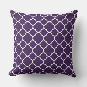 Quatrefoil Dark Eggplant Purple White Decor Cool Cushion