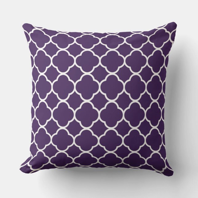 Quatrefoil Dark Eggplant Purple White Decor Cool Cushion (Front)