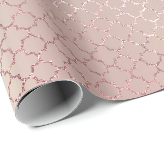 Quatrefoil Glam Pink Rose Gold Blush Bridal Shiny Wrapping Paper (Roll Corner)
