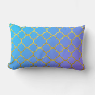 Quatrefoil Gold Foil Patterns Blue Ombre Sparkly Lumbar Cushion