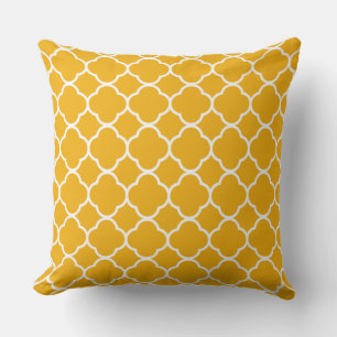 Quatrefoil Golden Yellow White Lattice Patterns Cushion