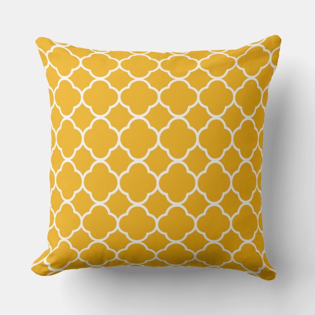 Quatrefoil Golden Yellow White Lattice Patterns Cushion (Front)