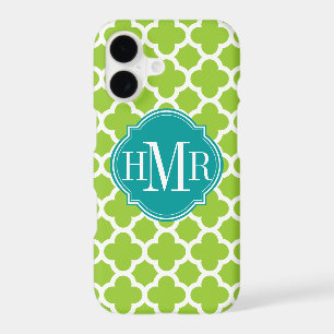 Quatrefoil Green and White Pattern Monogram