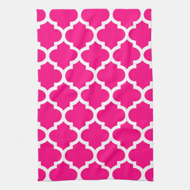 Quatrefoil Hot Pink Kitchen Towels (Vertical)