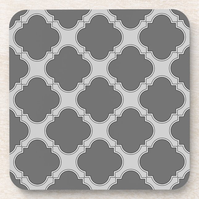 Quatrefoil in shades of grey coaster (Front)