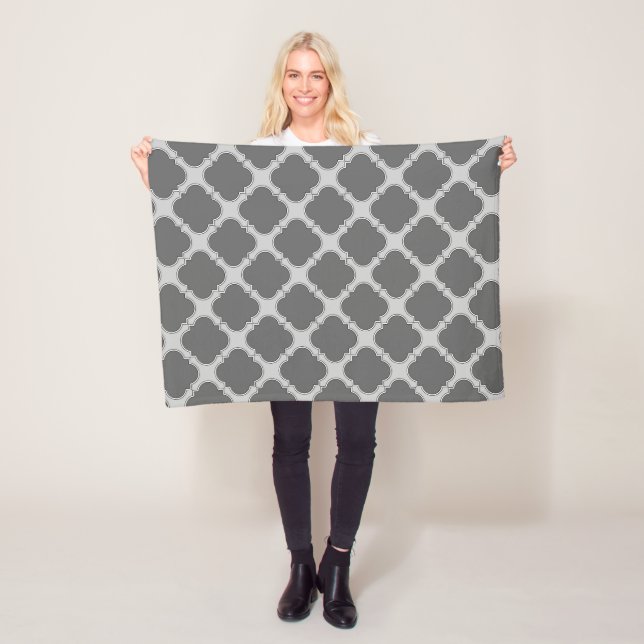 Quatrefoil in shades of grey fleece blanket (In Situ)