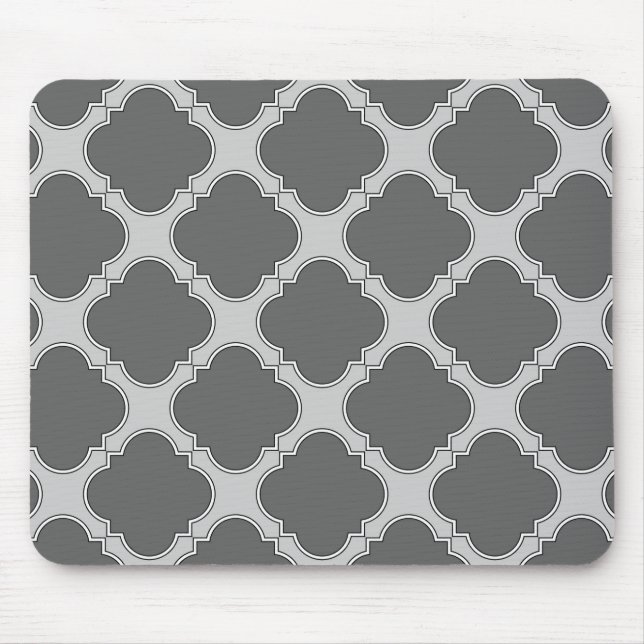 Quatrefoil in shades of grey mouse pad (Front)