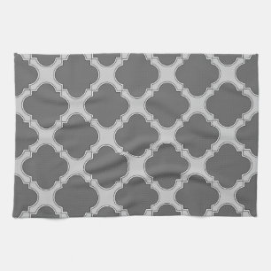 Quatrefoil in shades of grey tea towel
