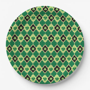 Quatrefoil Irish Shamrocks Paper Plate