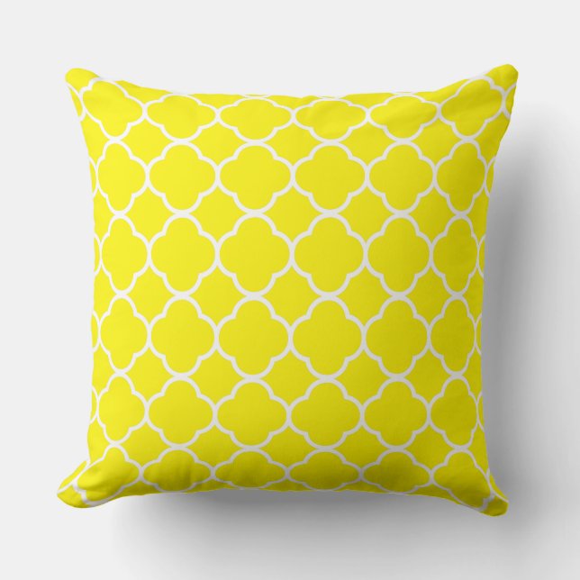 Quatrefoil Lemon Yellow White Home Decor Cute Cushion (Front)
