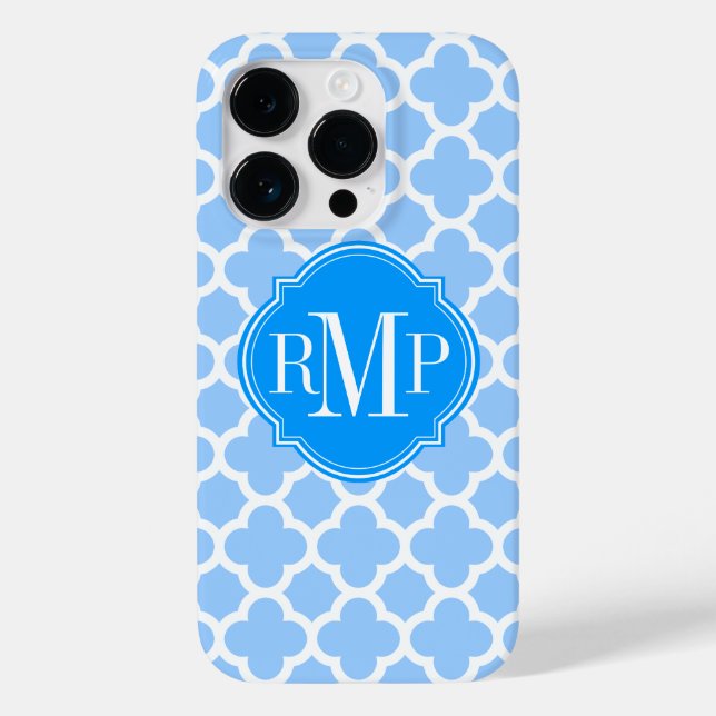 Quatrefoil Light Blue and White Pattern Monogram Case-Mate iPhone Case (Back)