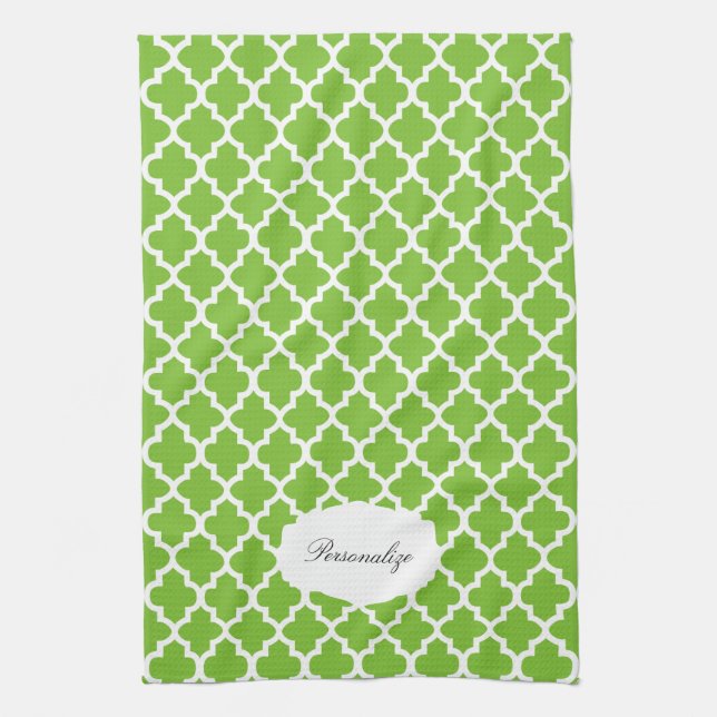 Quatrefoil Lime Green & White | DIY Colour Tea Towel (Vertical)