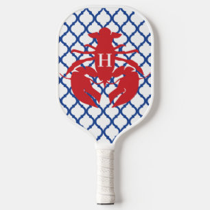 Quatrefoil Lobster Monogram Pickleball Paddle