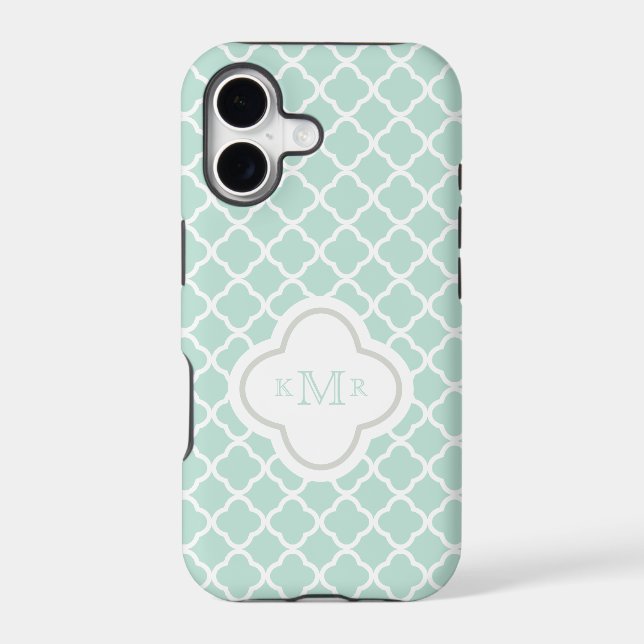 Quatrefoil Mint White Pattern Stylish Monogram (Back)