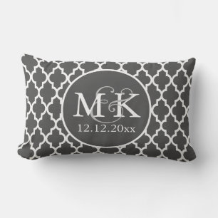 Quatrefoil Monogrammed Wedding Grey and White V2 Lumbar Cushion