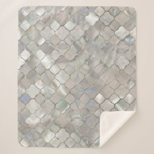 Quatrefoil Moroccan Pattern Mother of Pearl Sherpa Blanket