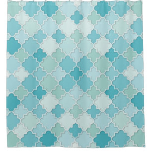 Quatrefoil Motif in Pastel Blue Aqua and Turquoise Shower Curtain