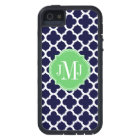 Quatrefoil Navy Blue and White Pattern Monogram