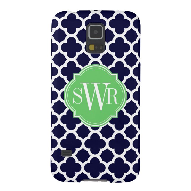 Quatrefoil Navy Blue and White Pattern Monogram Case-Mate Samsung Galaxy Case (Back)
