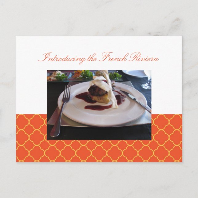 Quatrefoil orange clover business event invitation postcard (Front)
