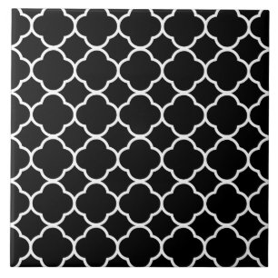 Quatrefoil Pattern Black Tile