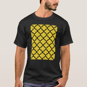 Quatrefoil Pattern In Black Outline On Mustard Yel T-Shirt