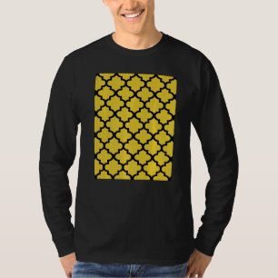 Quatrefoil Pattern In Black Outline On Mustard Yel T-Shirt