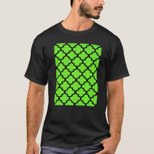 Quatrefoil Pattern In Black Outline On Vivid Green T-Shirt
