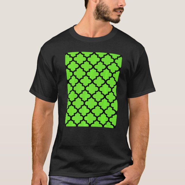 Quatrefoil Pattern In Black Outline On Vivid Green T-Shirt (Front)