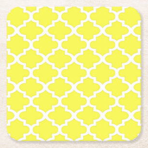 Quatrefoil Pattern In Citrus Yellow Square Paper Coaster