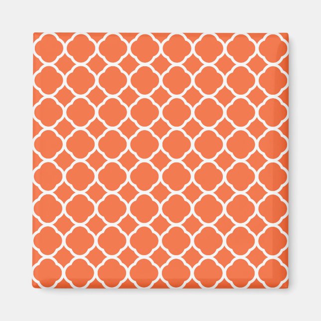 Quatrefoil Pattern in Mandarin Orange and White Magnet (Front)