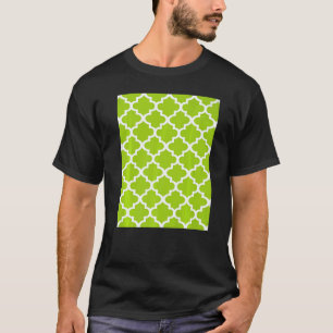 Quatrefoil Pattern In White Outline On Lime Green T-Shirt